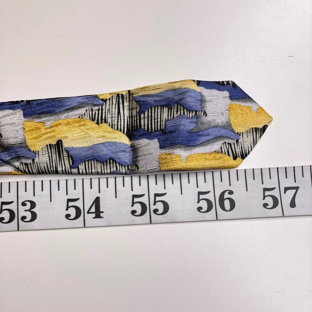 Cocktail Collection Vintage Wine Necktie Mens Blue Yellow Silk Abstract Mod Work